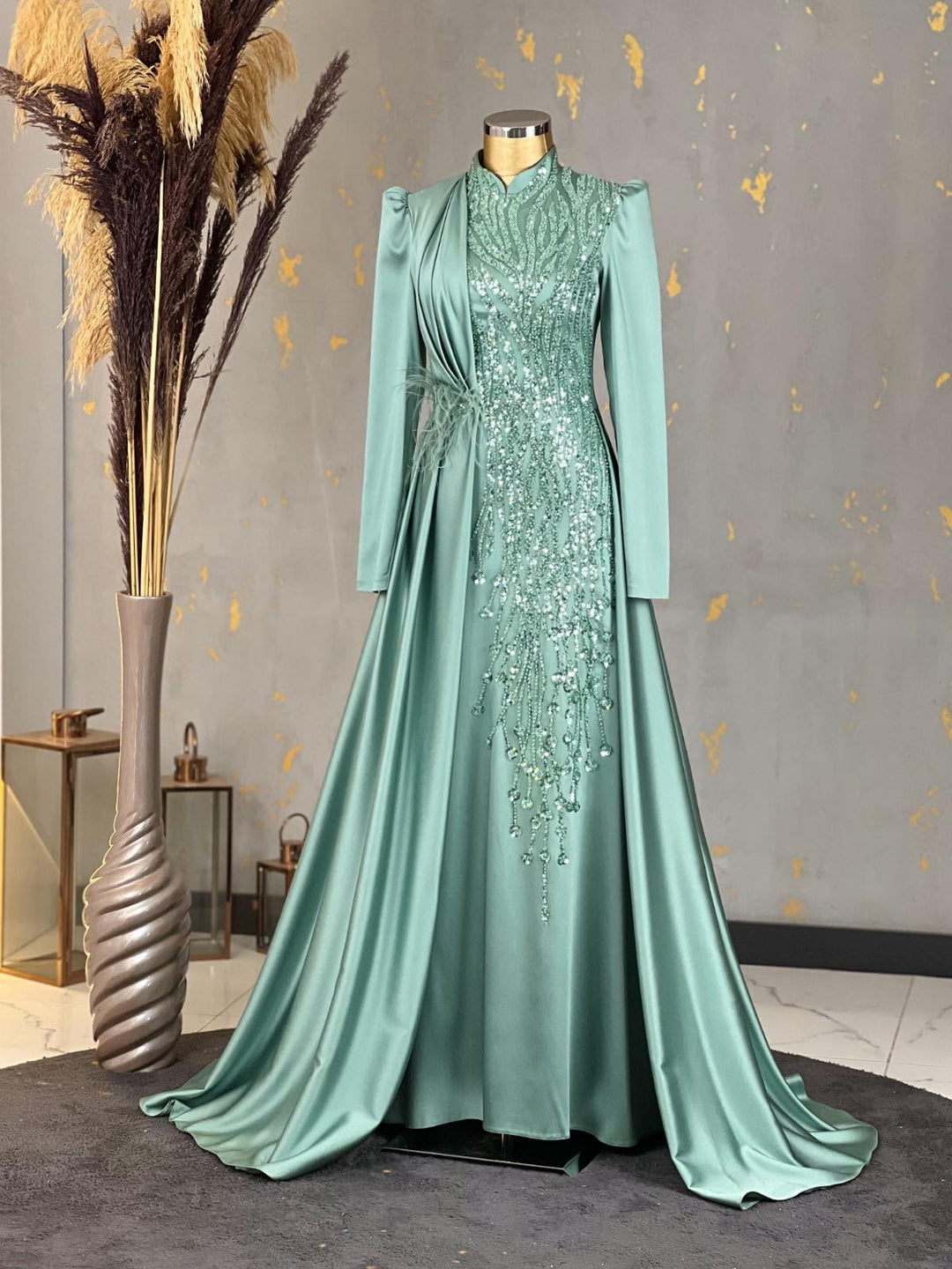 Mint Green - Fully Lined - Crew neck - Modest Evening Dress CherinesBoutique Mint Green - Fully Lined - Crew neck - Modest Evening Dress CherinesBoutique