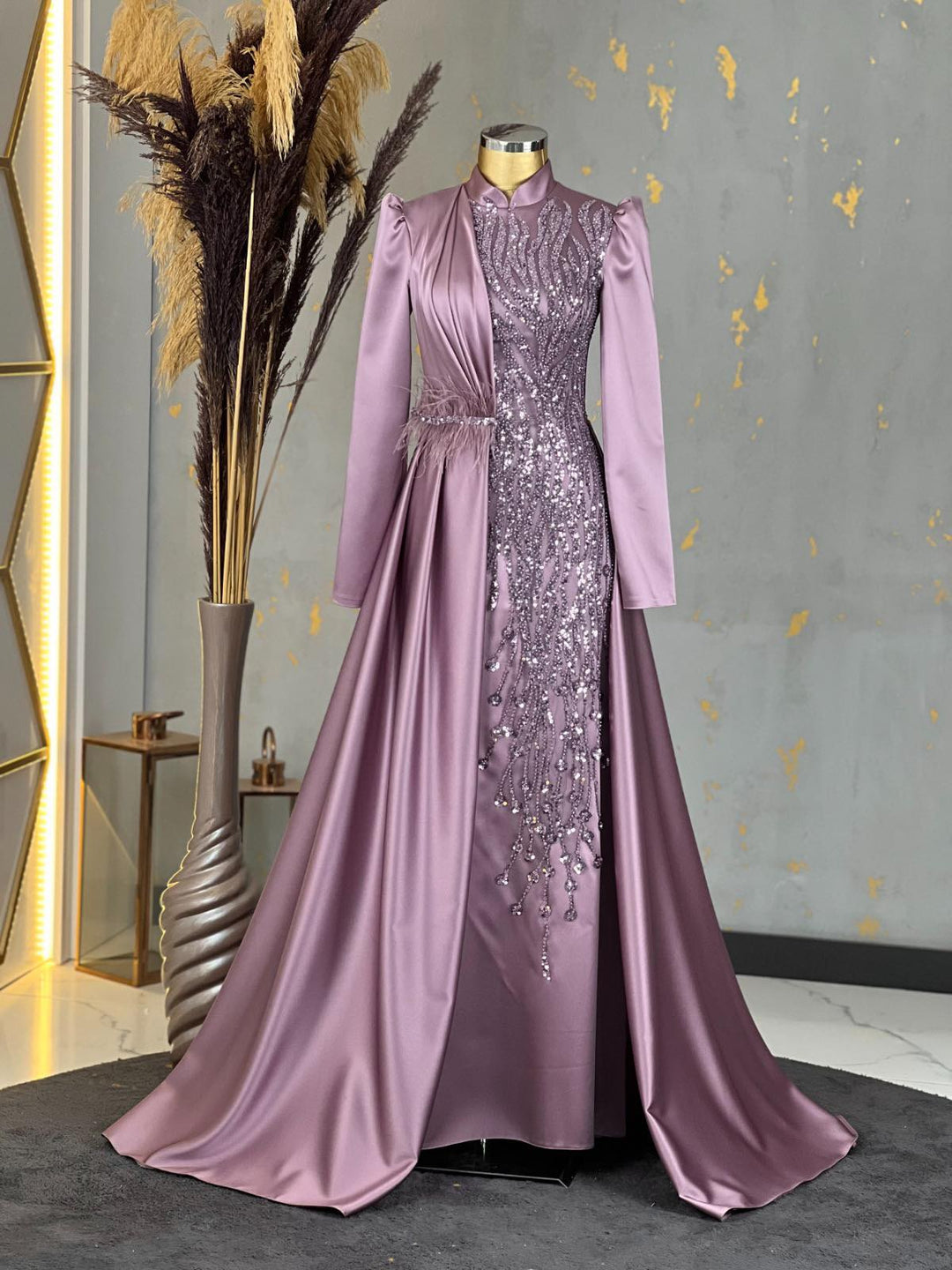 Lilac - Fully Lined - Crew neck - Modest Evening Dress CherinesBoutique Lilac - Fully Lined - Crew neck - Modest Evening Dress CherinesBoutique